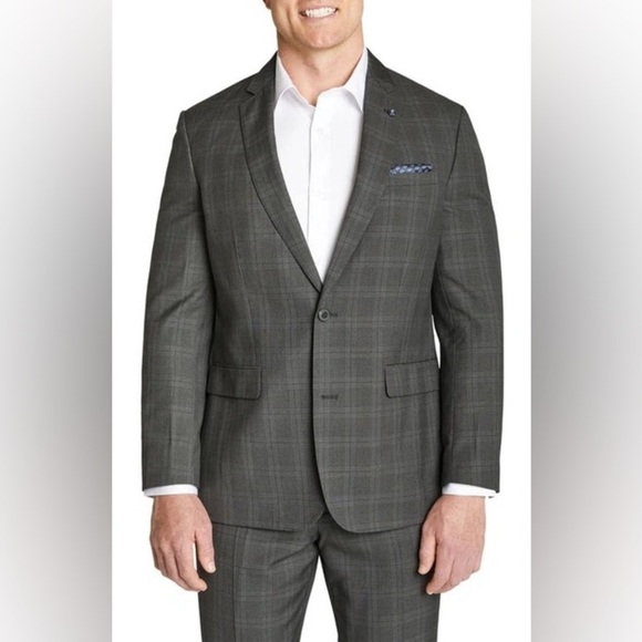 Johnny Bigg Gray Milan 2 Button Plaid Suit Jacket 46R NEW